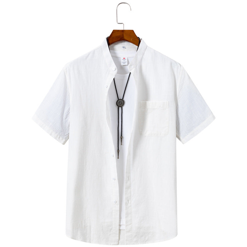 Men’s White Linen Short Sleeve Shirt – Breathable Summer Button-Up Casual Shirt