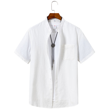 Men’s White Linen Short Sleeve Shirt – Breathable Summer Button-Up Casual Shirt