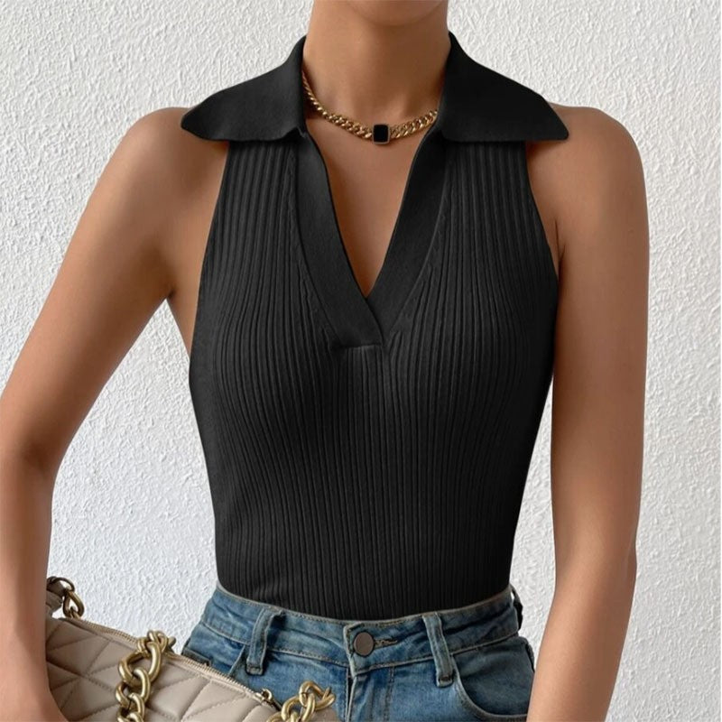 Chic Ribbed Collar Knit Top