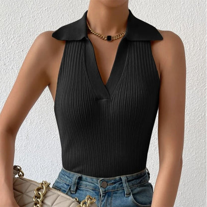 Chic Ribbed Collar Knit Top