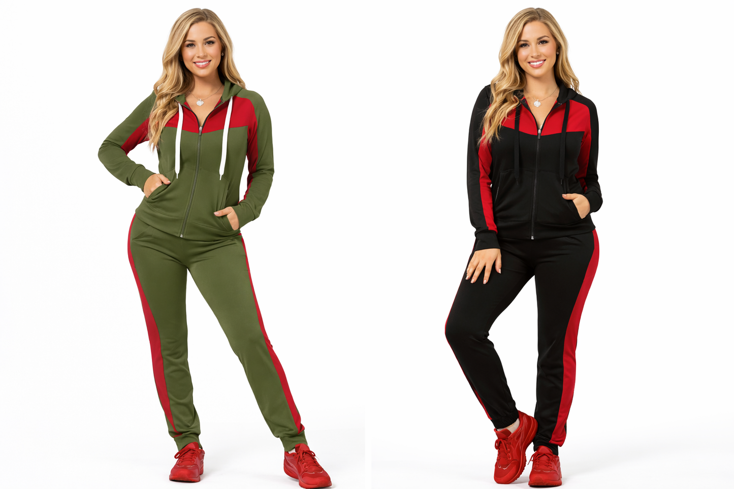 Women's Color Matching Zipper Hooded Tracksuit set