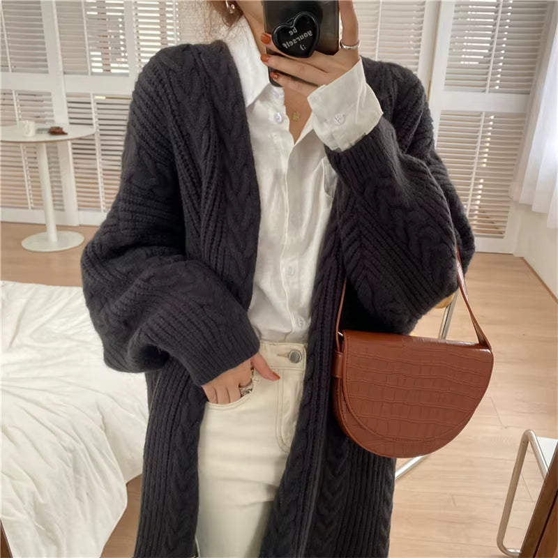LMQ NEW Women Korean Casual Long Sweater Cardigan Soft Comfortable Solid Free Size Loose Long Sleeve Female Bat Sleeve Knitted
