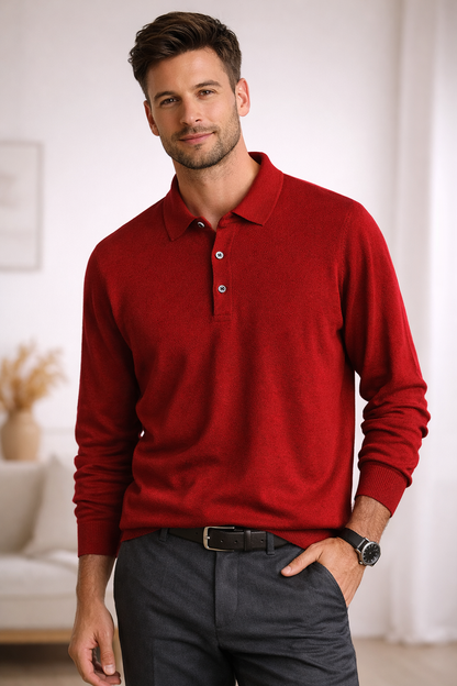 Spring New Worsted Sweater Men's Loose Solid Color Polo Collar Sweater