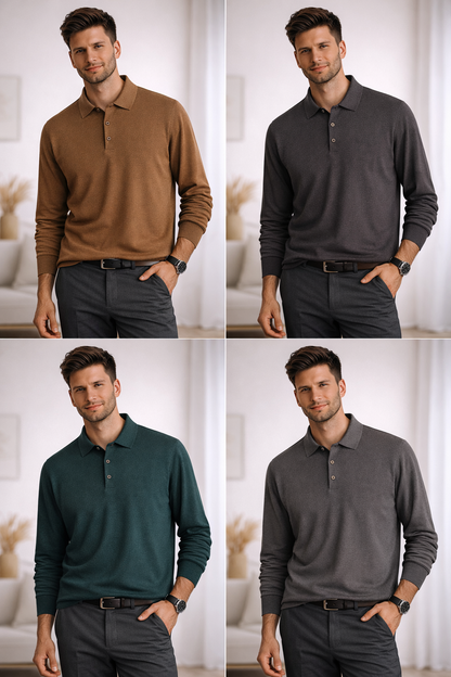 Spring New Worsted Sweater Men's Loose Solid Color Polo Collar Sweater