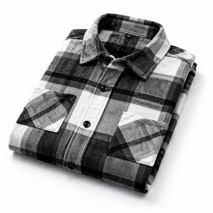 Men’s Black & White Plaid Flannel Shirt – Casual Button-Up Jacket