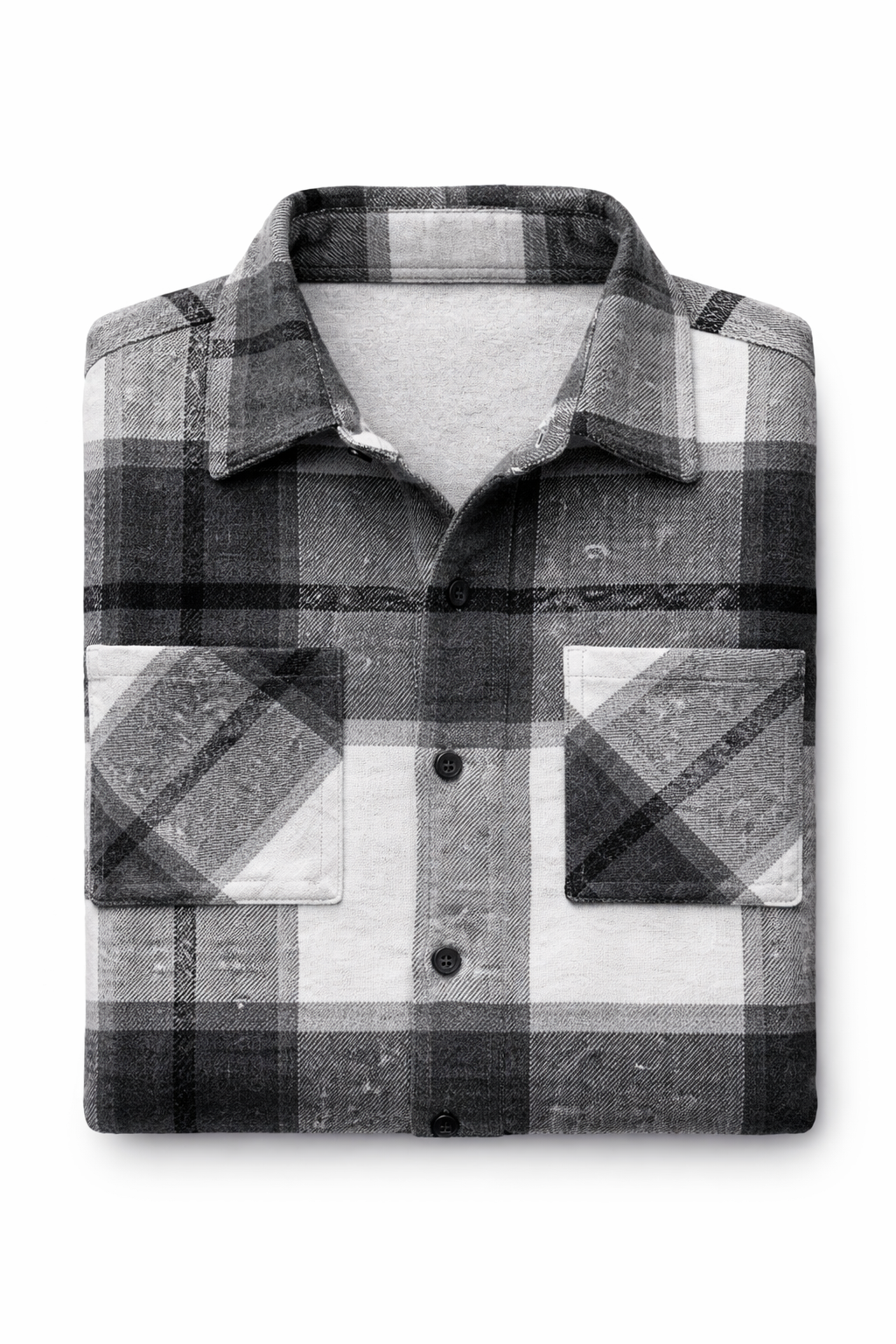 Men’s Black & White Plaid Flannel Shirt – Casual Button-Up Jacket