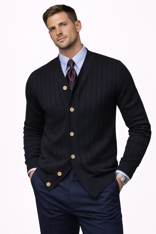 Ribbed Signature Cardigan - Black