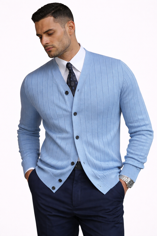 Ribbed Signature Cardigan - Sapphire Blue