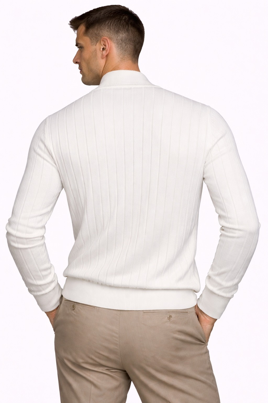 Ribbed Signature Cardigan - White