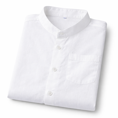 Men’s White Linen Short Sleeve Shirt – Breathable Summer Button-Up Casual Shirt