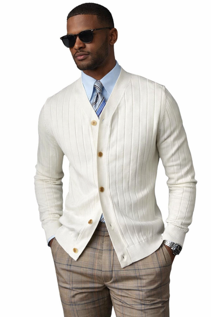 Ribbed Signature Cardigan - White