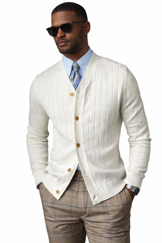 Ribbed Signature Cardigan - White