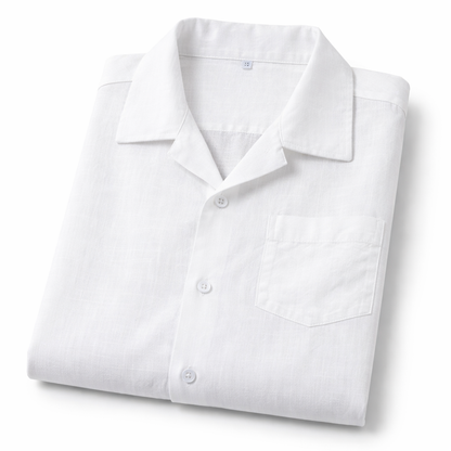 Men’s White Linen Short Sleeve Shirt – Lightweight Summer Button-Up Casual Shirt